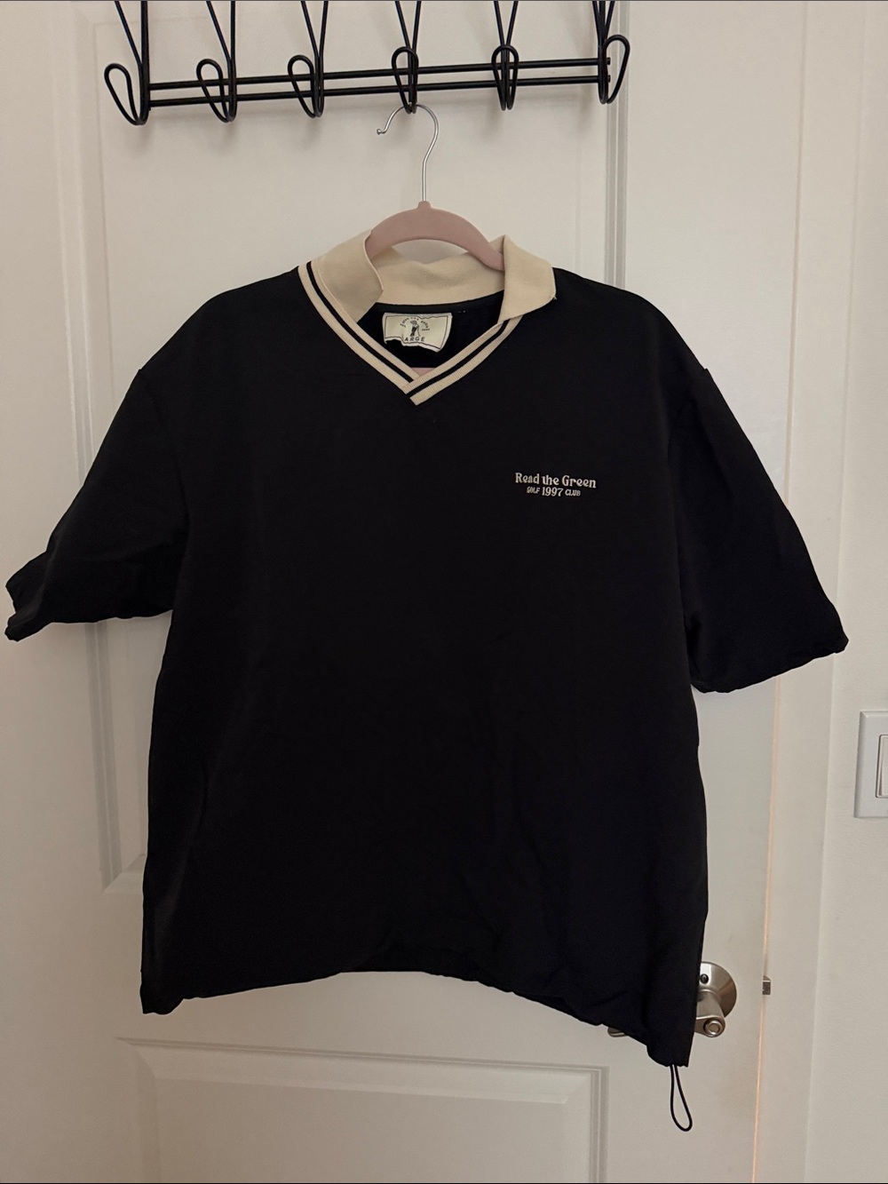 Black Polo Shirt with Cream Contrast Collar